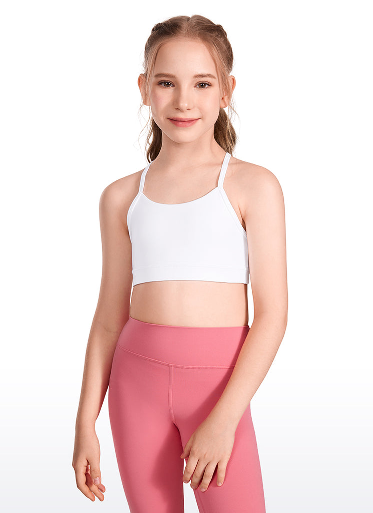 CRZ YOGA Girl's Active Sports Y-Back Bra Butterluxe Teens Tops White