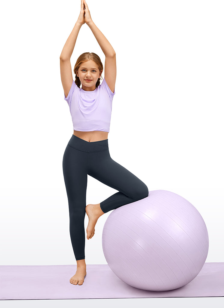 CRZ YOGA Girl's High Rise Butterluxe Sport Leggings 25'' V Cross Waist Black