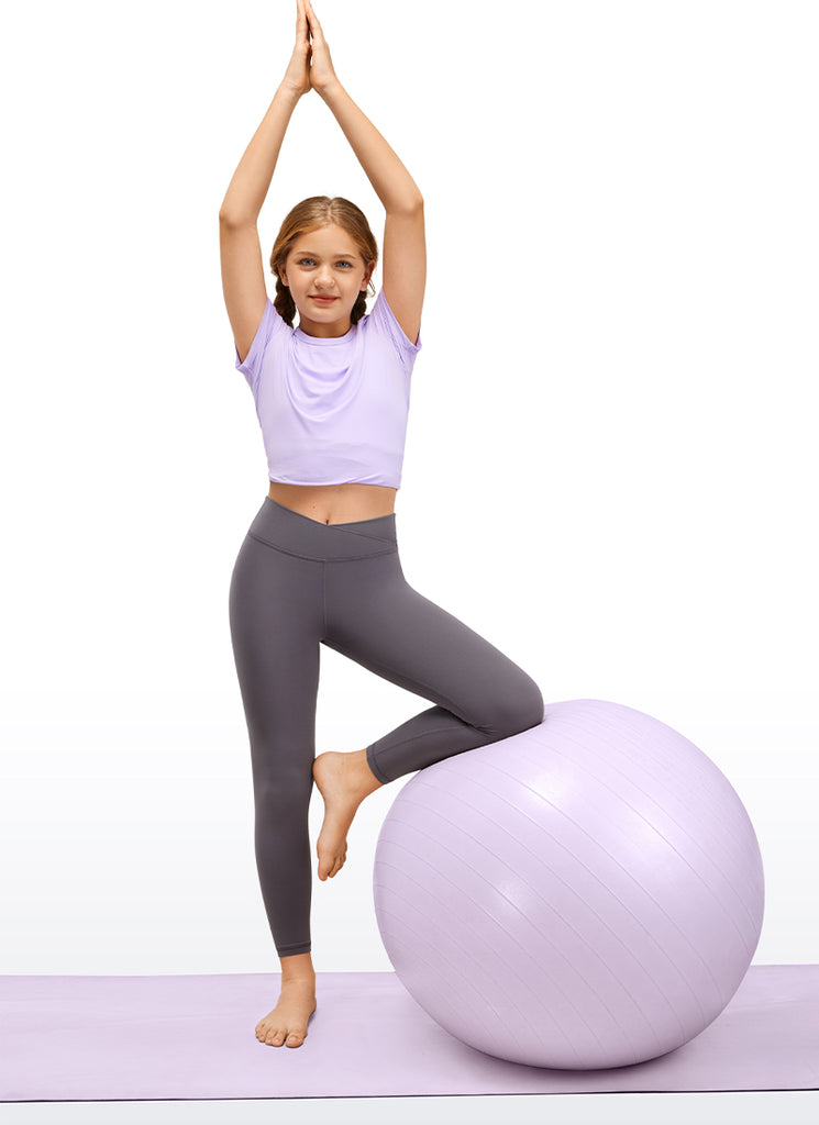 CRZ YOGA Girl's High Rise Butterluxe Sport Leggings 25'' V Cross Waist True Navy