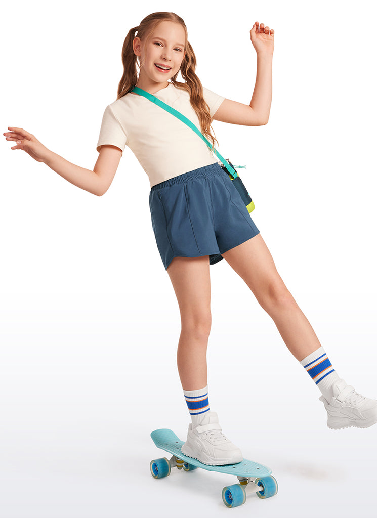 CRZ YOGA Girl's Running Feathery-Fit Soft Low Rise Lined Shorts Grey Sage