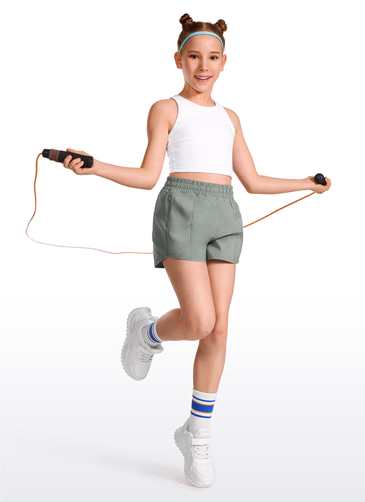 CRZ YOGA Girl's Running Feathery-Fit Soft Low Rise Lined Shorts Grey Sage