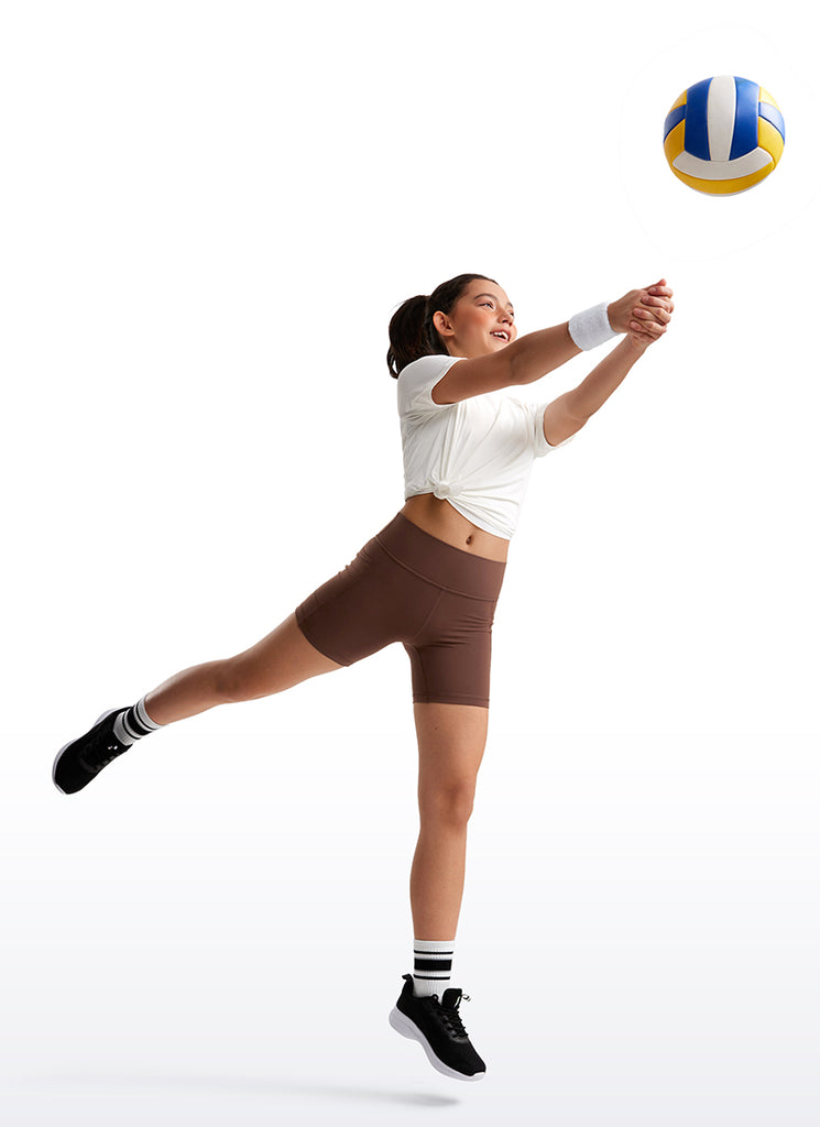 CRZ YOGA Girl's Active Sports Yoga Lounge Butterluxe Yoga Biker Shorts Deep Red