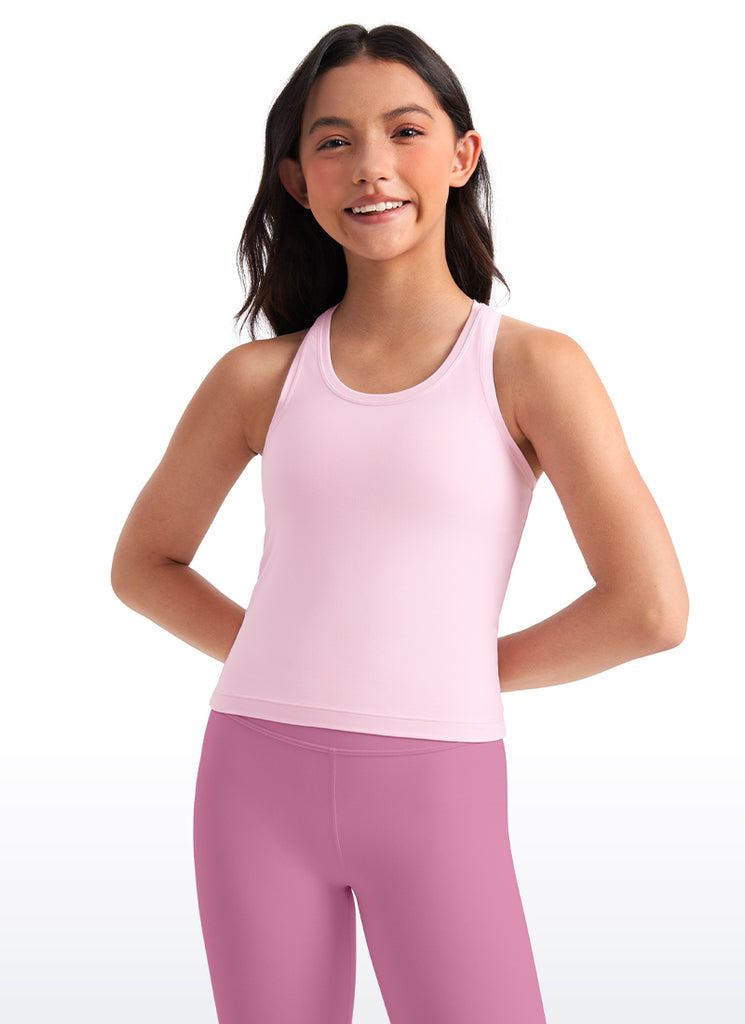 CRZ YOGA Girl's Yoga Tight Fit Butterluxe Crewneck Tank Top Racerback Pink Peony