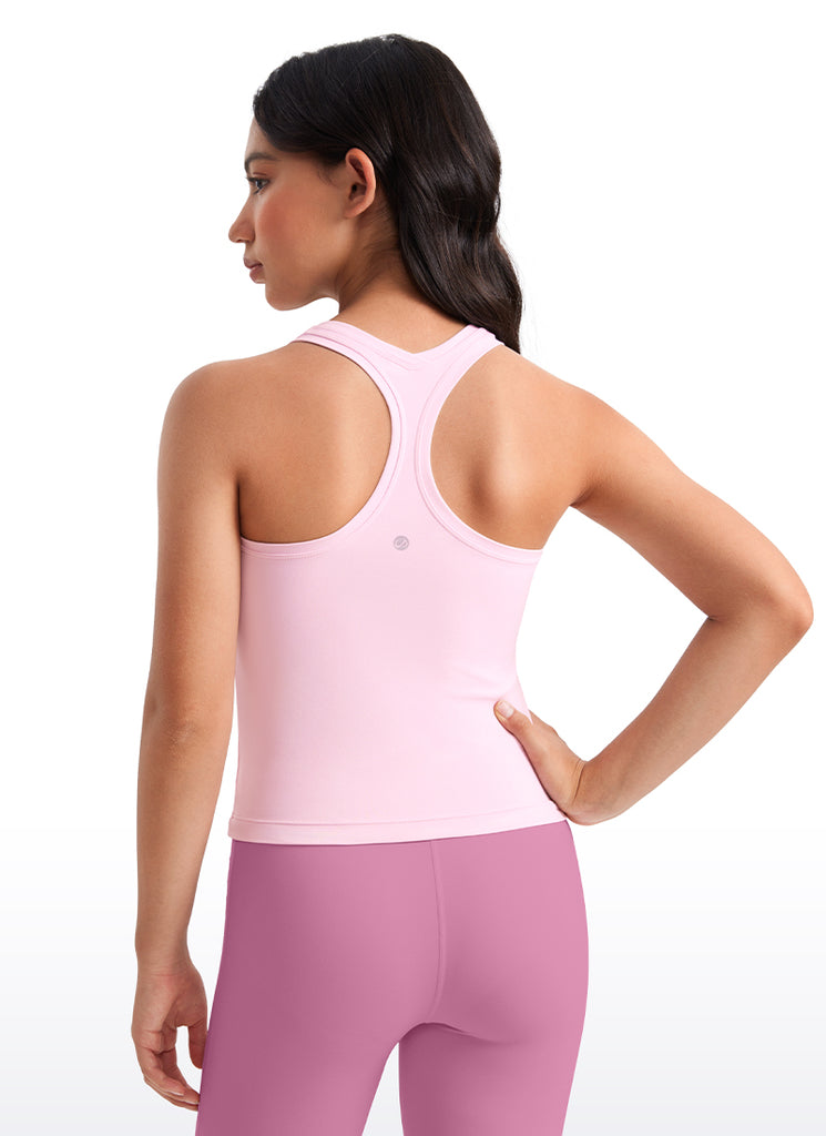 CRZ YOGA Girl's Yoga Tight Fit Butterluxe Crewneck Tank Top Racerback Pink Peony