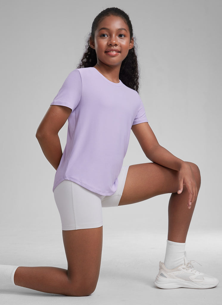 CRZ YOGA Girls Cloudweight Short Sleeve Quick Dry Round Neck T Shirts Lilac Air