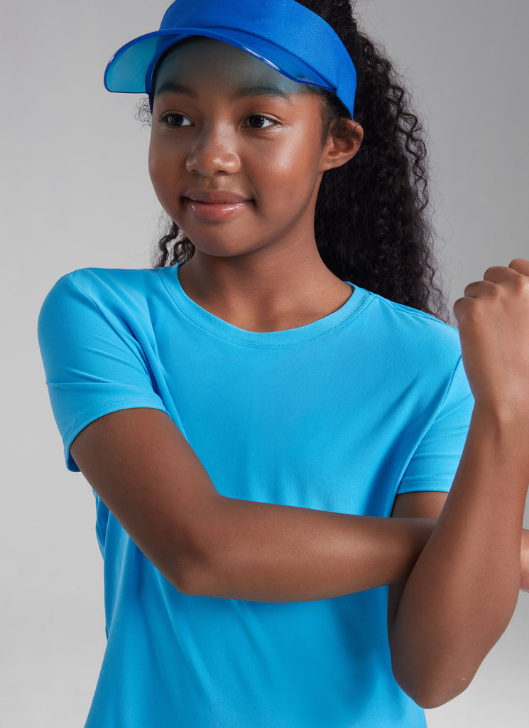 CRZ YOGA Girls Cloudweight Short Sleeve Quick Dry Round Neck T Shirts Kayak Blue