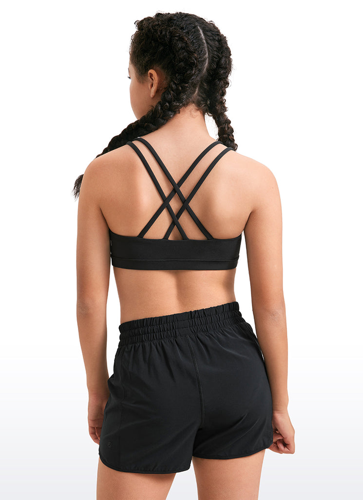 CRZ YOGA Girls Molded Cups Spaghetti Strappy Sports Bra Criss Cross Black
