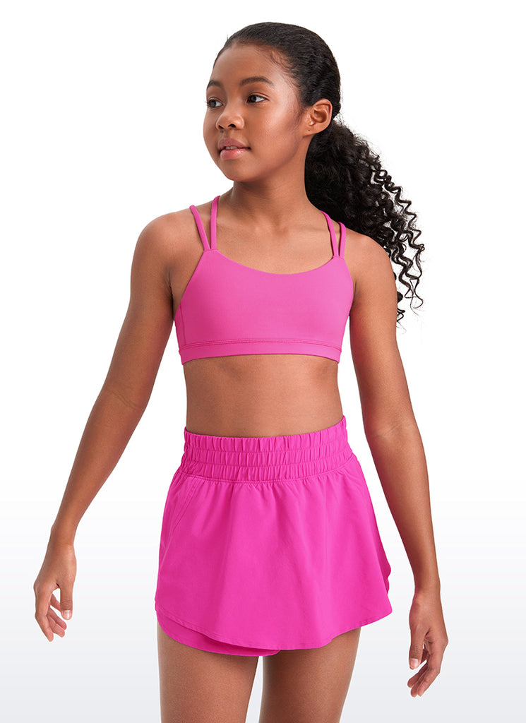 CRZ YOGA Girls Molded Cups Spaghetti Strappy Sports Bra Criss Cross Green Palm Court