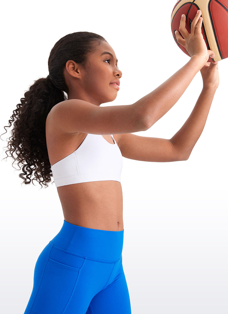 CRZ YOGA Girls Molded Cups Spaghetti Strappy Sports Bra Criss Cross White