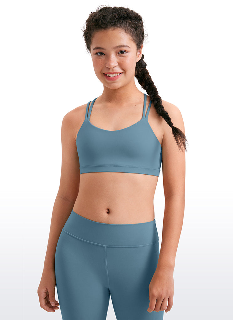 CRZ YOGA Girls Molded Cups Spaghetti Strappy Sports Bra Criss Cross Spectral Blue