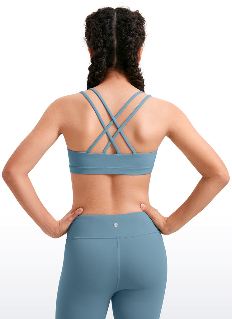 CRZ YOGA Girls Molded Cups Spaghetti Strappy Sports Bra Criss Cross Blue Ashes