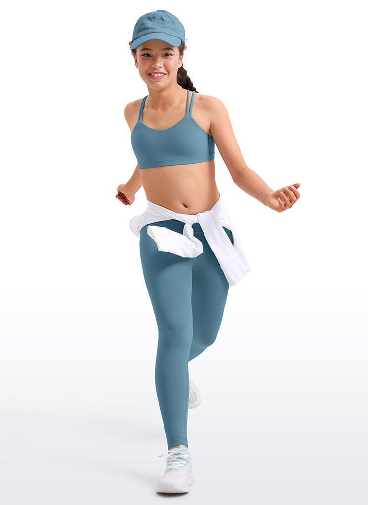CRZ YOGA Girls Molded Cups Spaghetti Strappy Sports Bra Criss Cross Blue Ashes