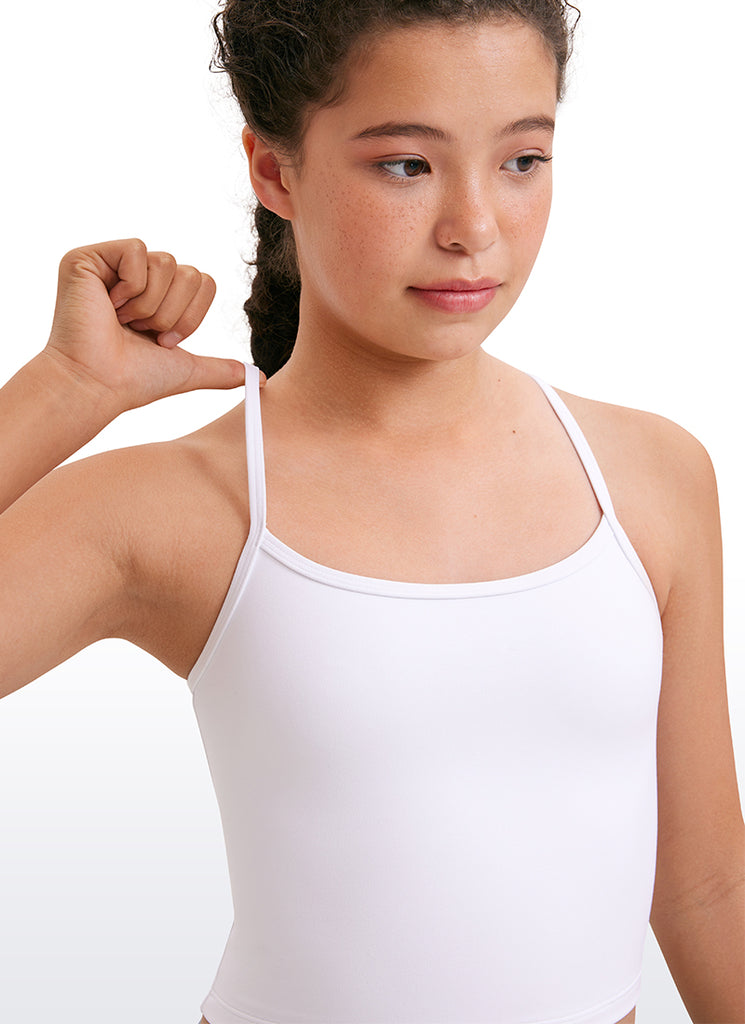 CRZ YOGA Girl's Active Sports Double Lined Y-Back Bra Teens Tank Tops White