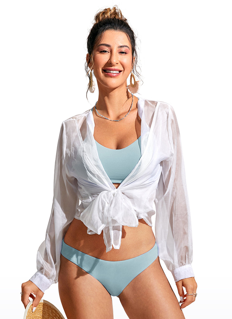 CRZ YOGA Women's Swimwear Tops Sunshine Bikini Top Lace Up Crisscross Light grayish blue