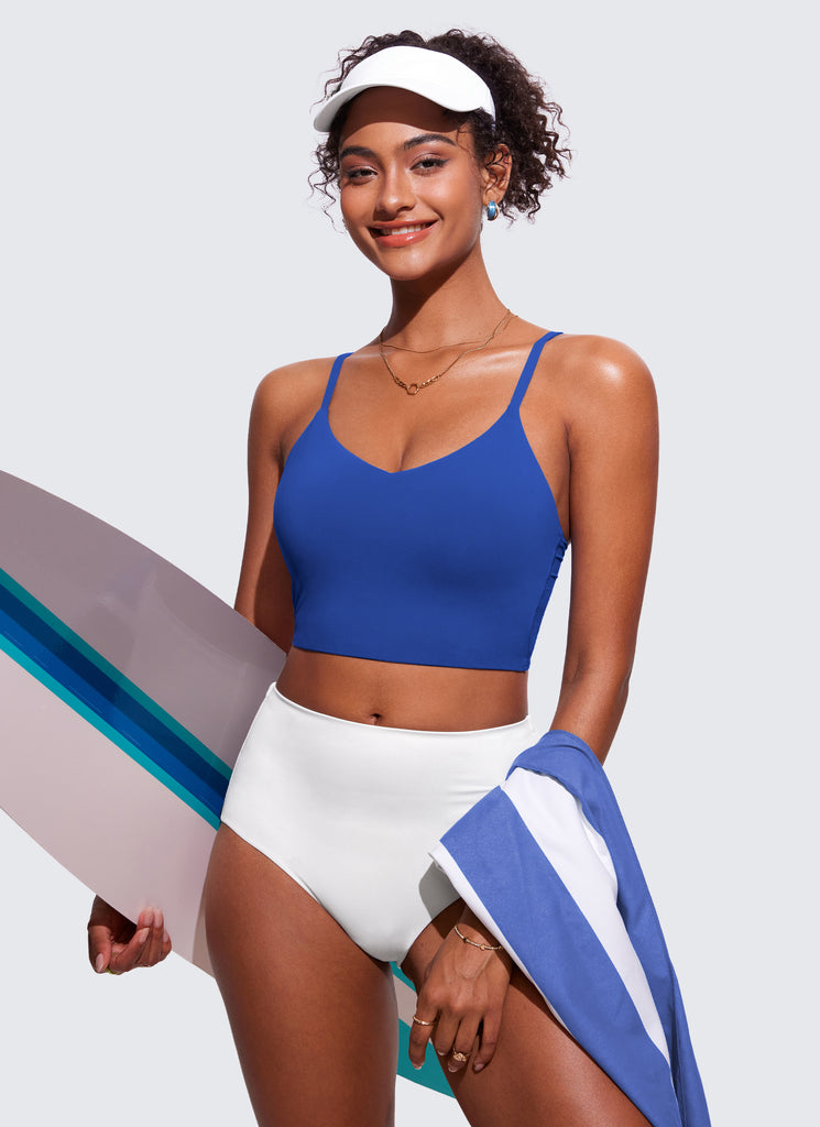 CRZ YOGA Women's Swimwear Tops Sunshine Bikini Top Adjustable Strap Waves Blue