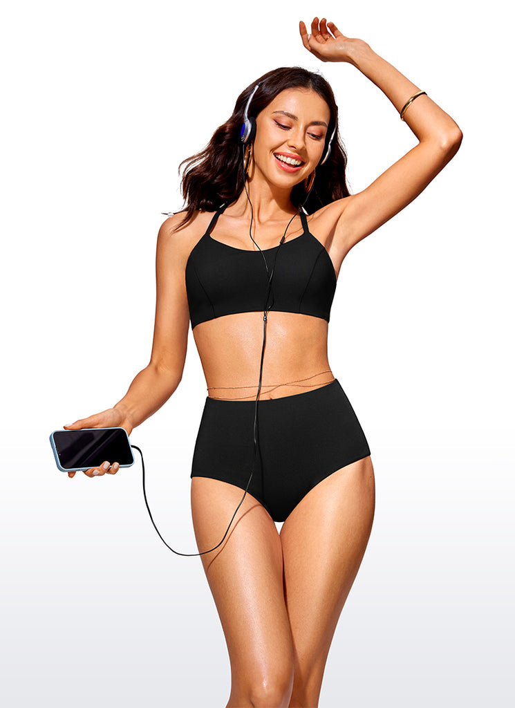 CRZ YOGA Women's Swim Bikini Bottom High Waisted Bathing Swimsuit Black