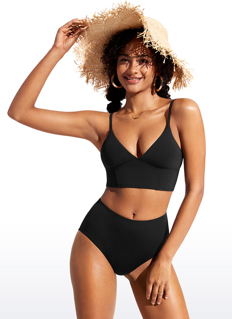 CRZ YOGA Women's Swimwear Tops Sunshine Deep V Strappy Bikini Top Black
