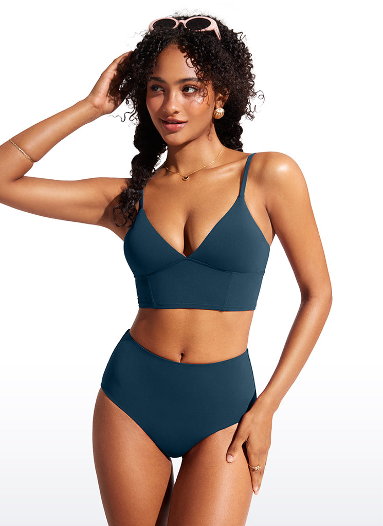 CRZ YOGA Women's Swimwear Tops Sunshine Deep V Strappy Bikini Top Black