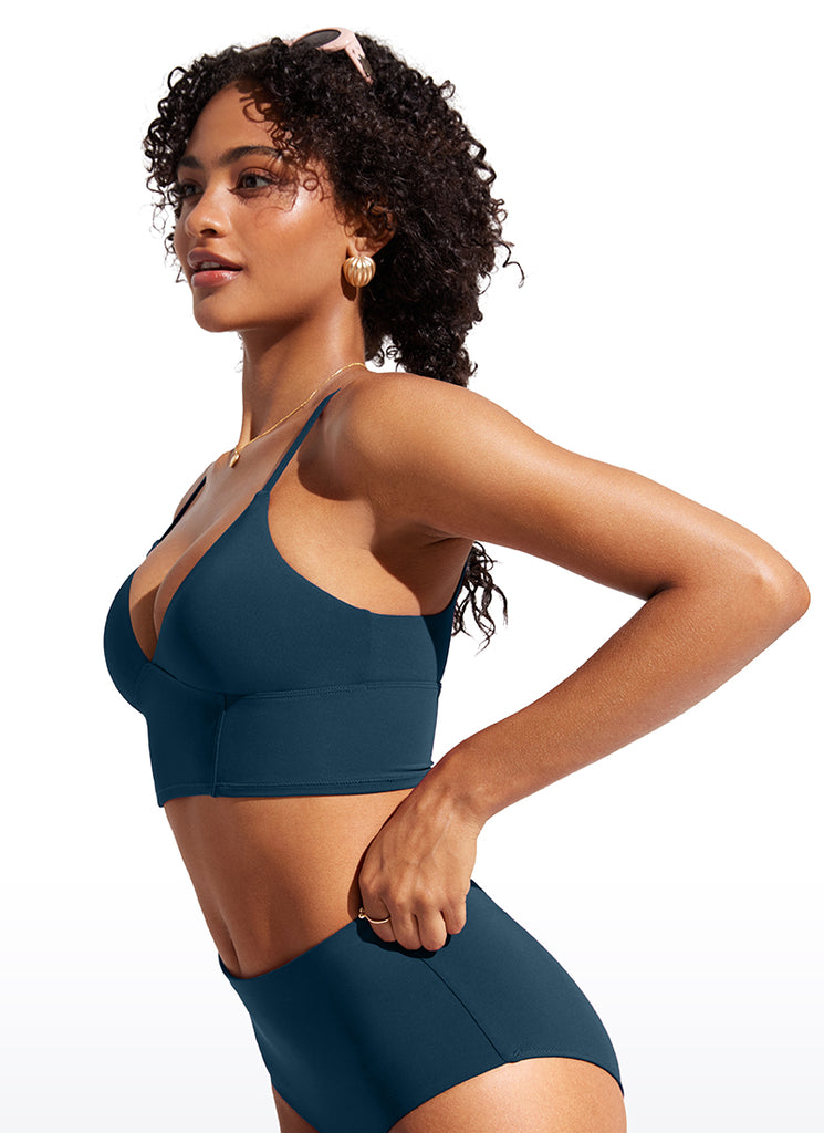 CRZ YOGA Women's Swimwear Tops Sunshine Deep V Strappy Bikini Top Insignia Blue
