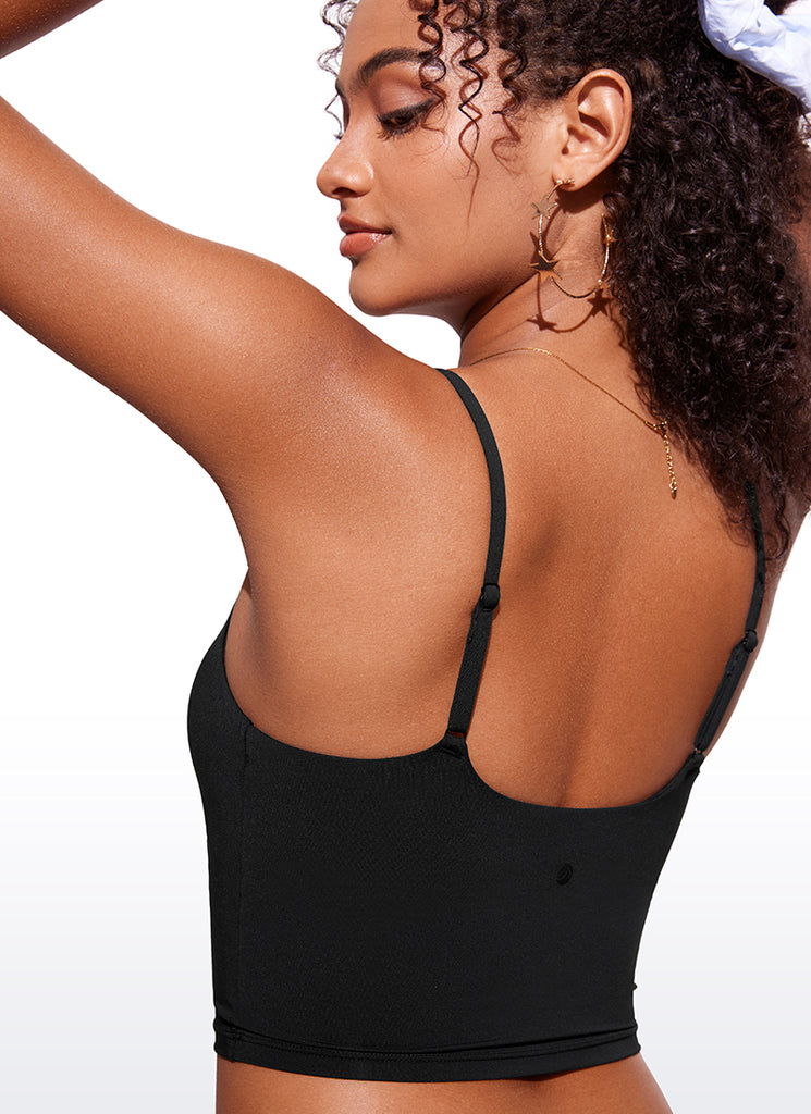 CRZ YOGA Women's Sunshine Bikini Tops U Back Longline Adjustable Straps Black