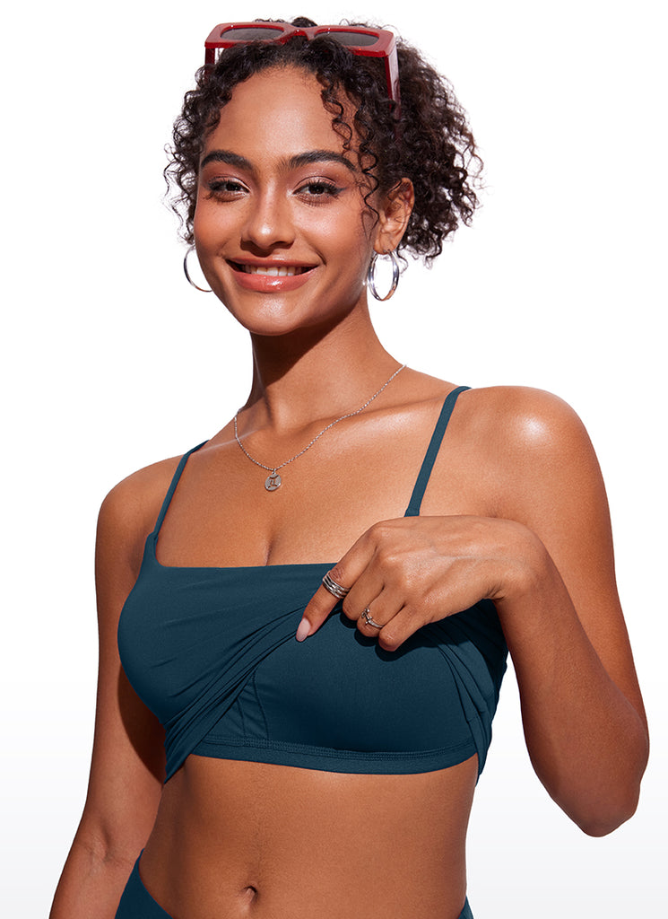 CRZ YOGA Women's Sunshine Bikini Tops U Back Longline Adjustable Straps Jungle Camouflage Gray