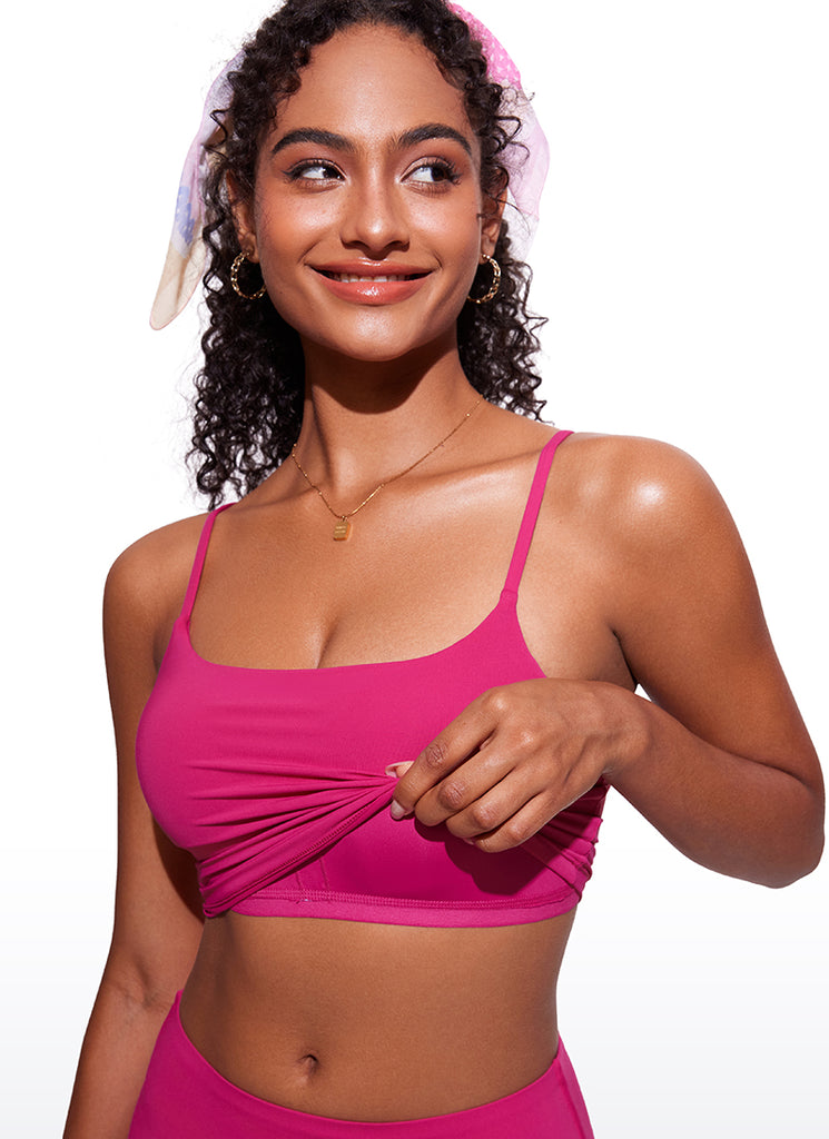 CRZ YOGA Women's Sunshine Bikini Tops U Back Longline Adjustable Straps White