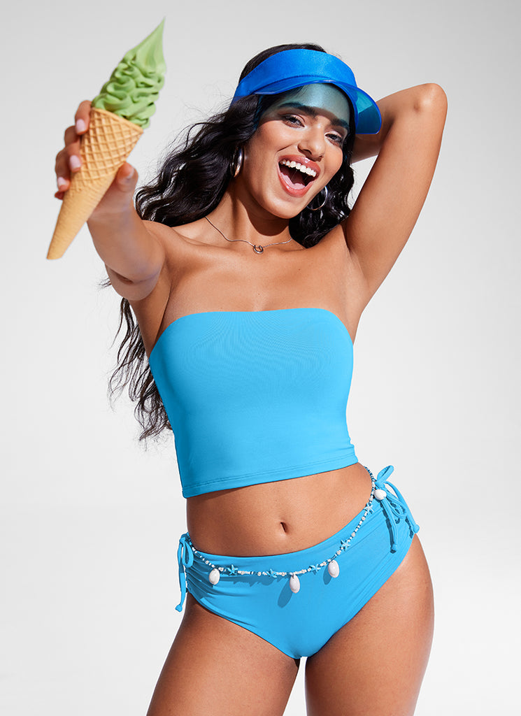 CRZ YOGA Womens Bandeau Bikini Tops Strapless Swimsuit White