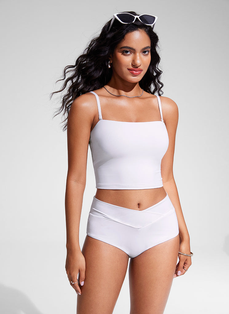 CRZ YOGA Womens Bandeau Bikini Tops Strapless Swimsuit White