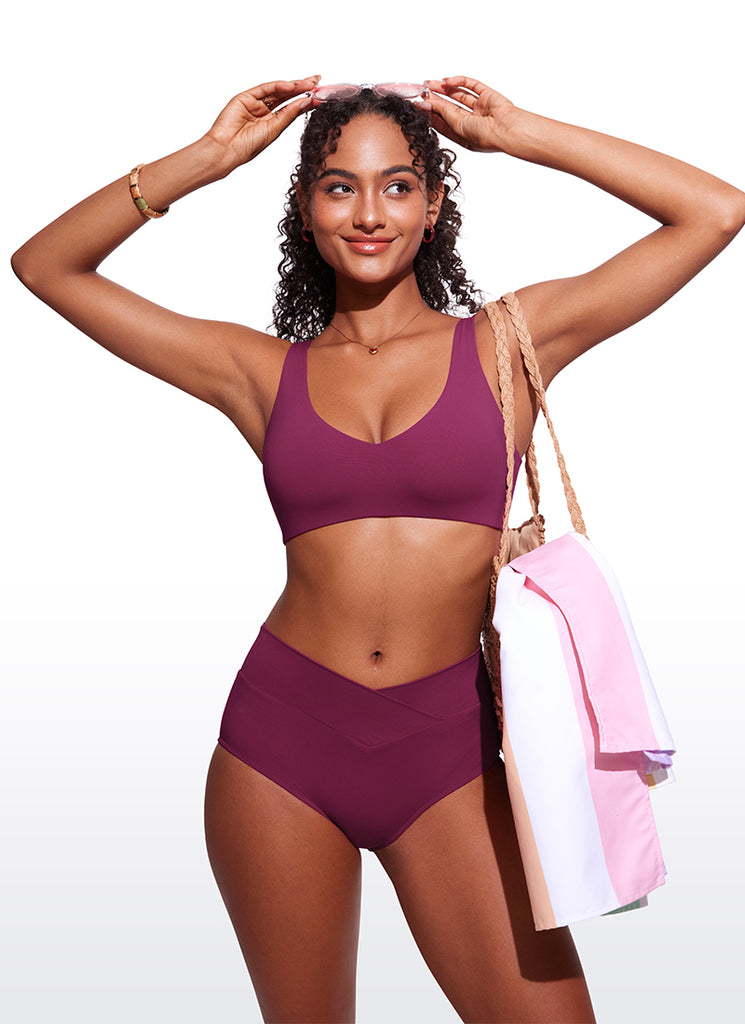 CRZ YOGA V Neck Bikini Padded Tops Swimsuit White