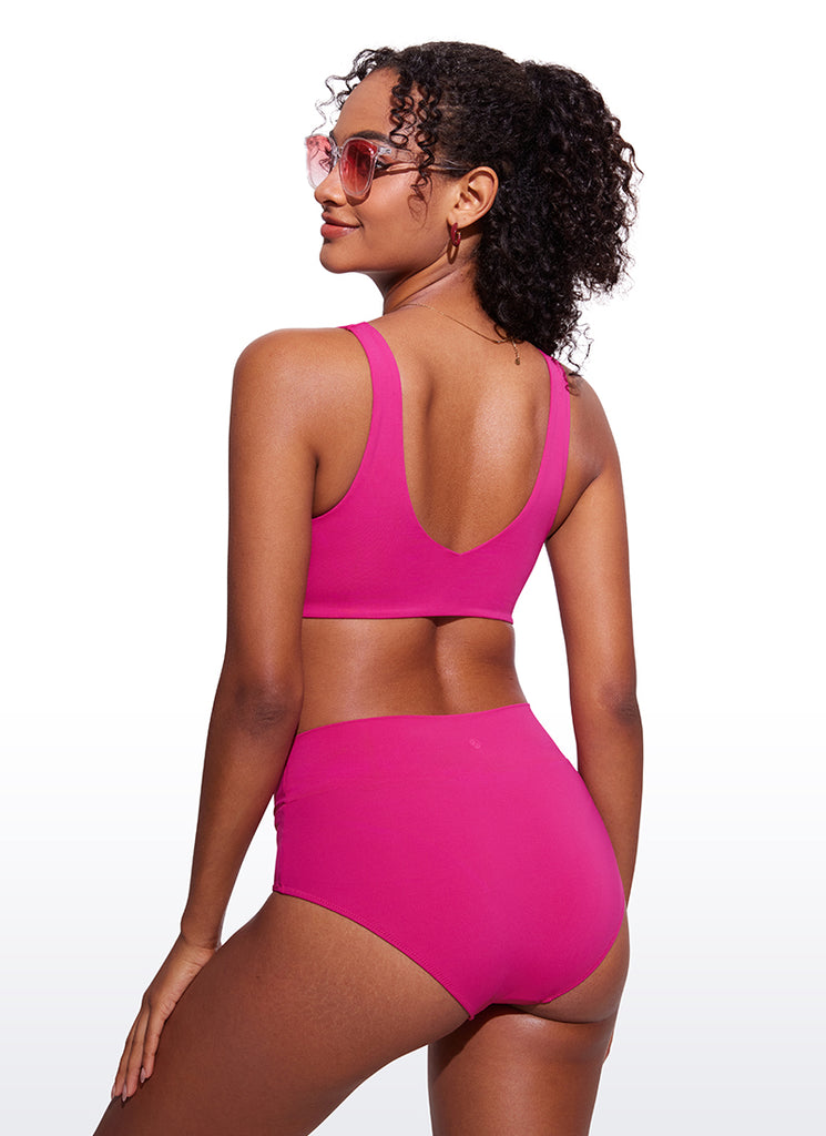 CRZ YOGA V Neck Bikini Padded Tops Swimsuit Fuchsia