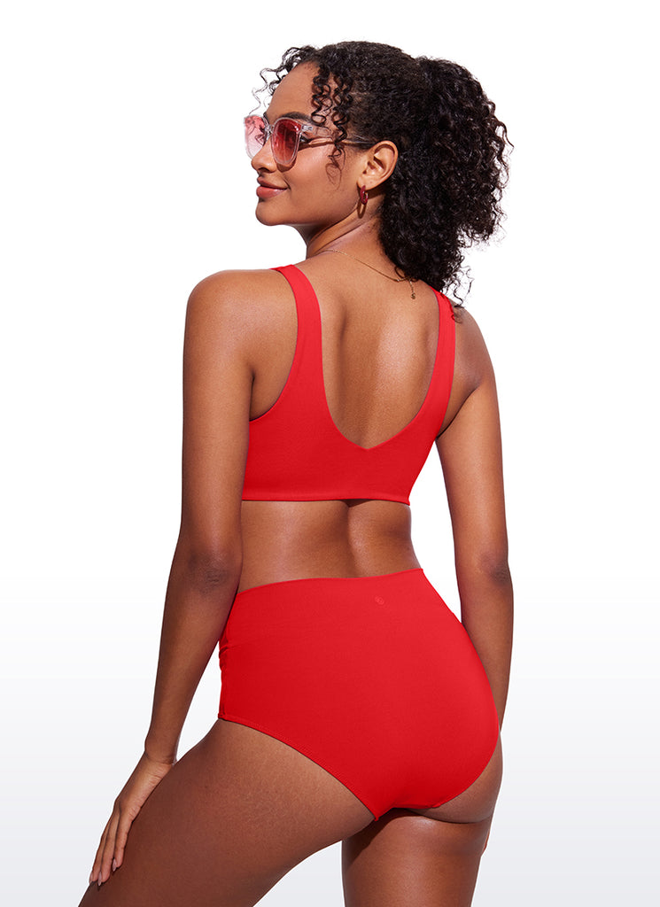 CRZ YOGA V Neck Bikini Padded Tops Swimsuit Deep Red