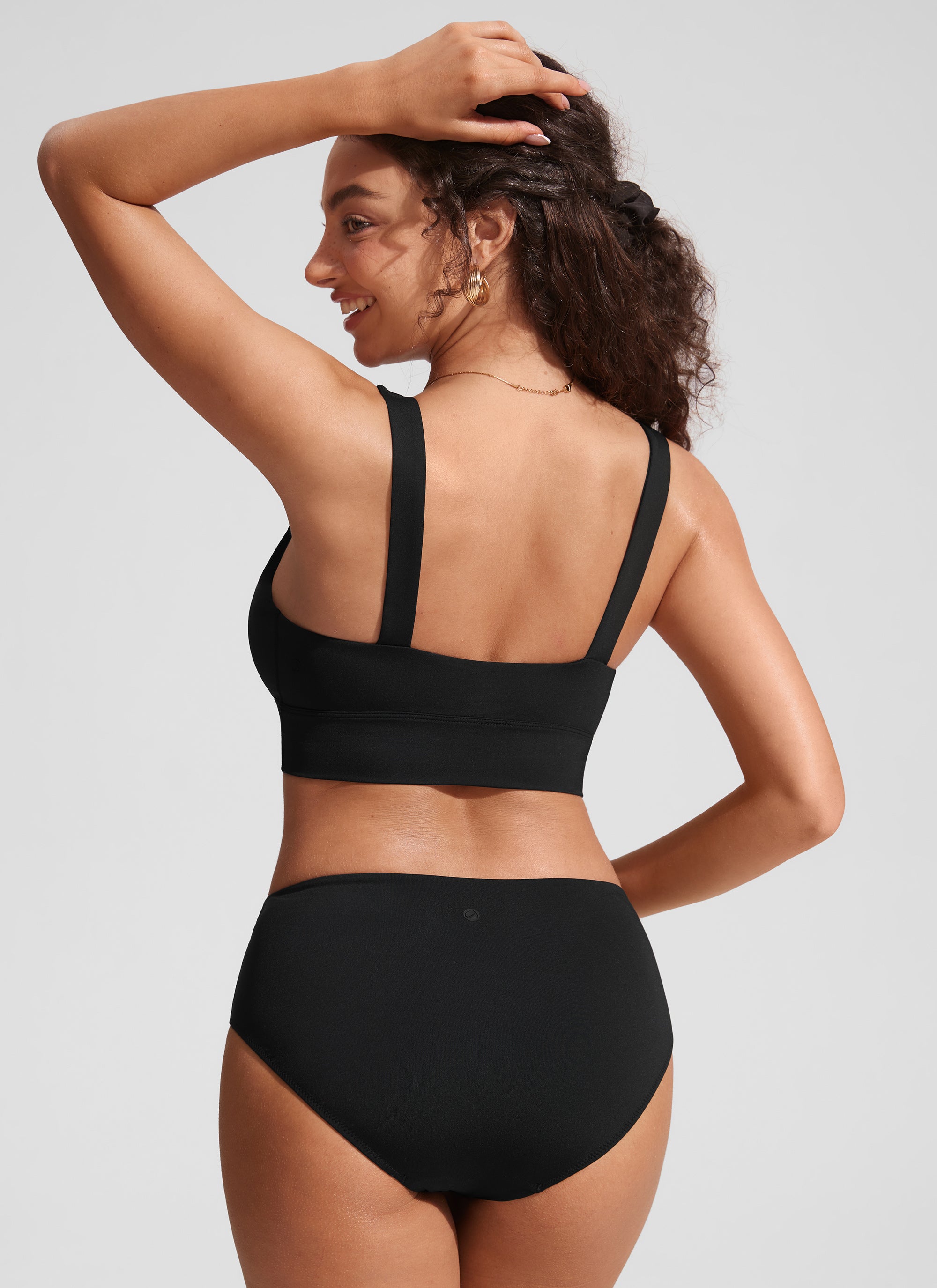 CRZ YOGA Women's Swimwear Tops Supportive Modest Swimsuit Bikini Black