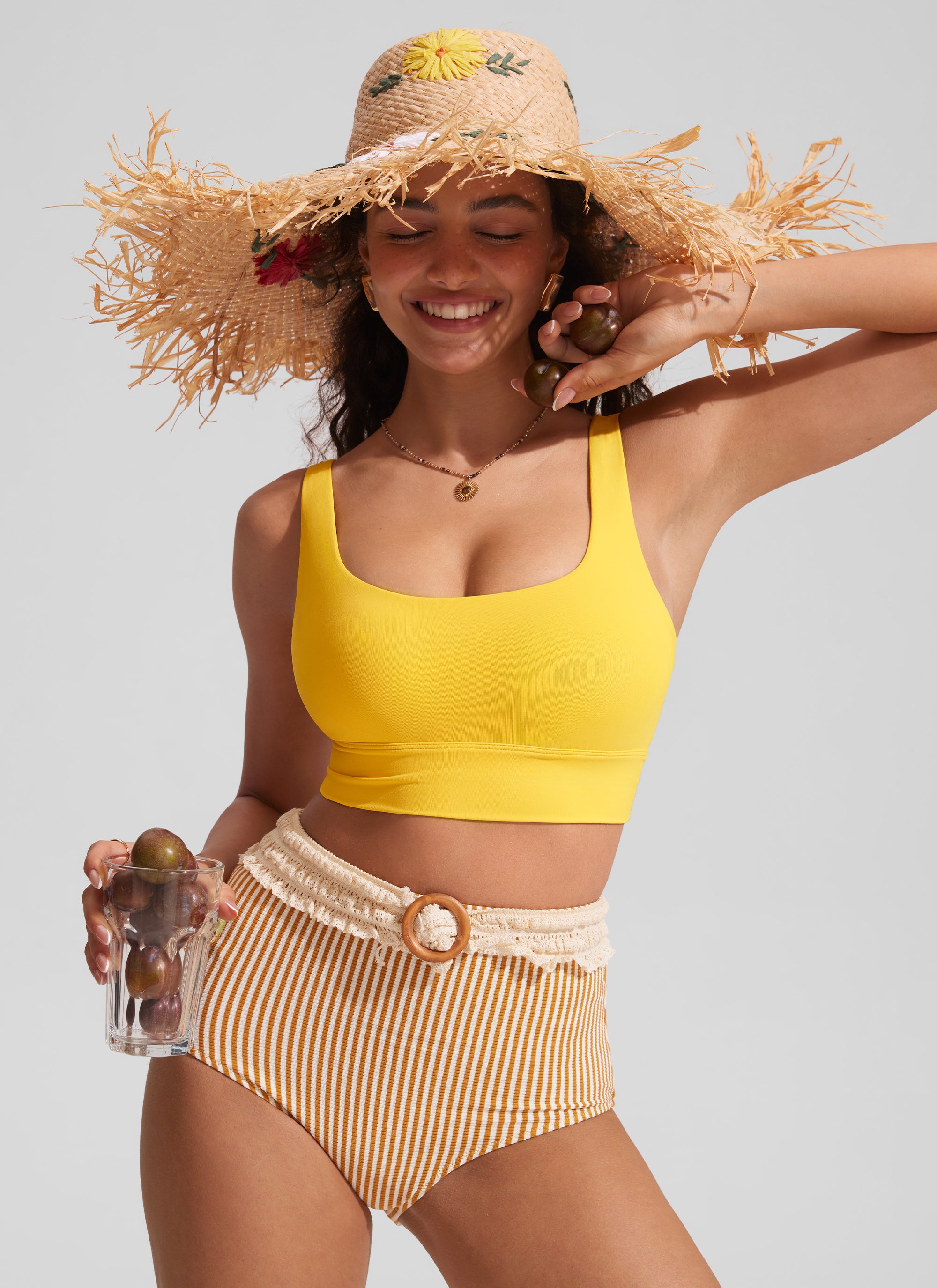 CRZ YOGA Women's Swimwear Tops Supportive Modest Swimsuit Bikini High Visibility Yellow