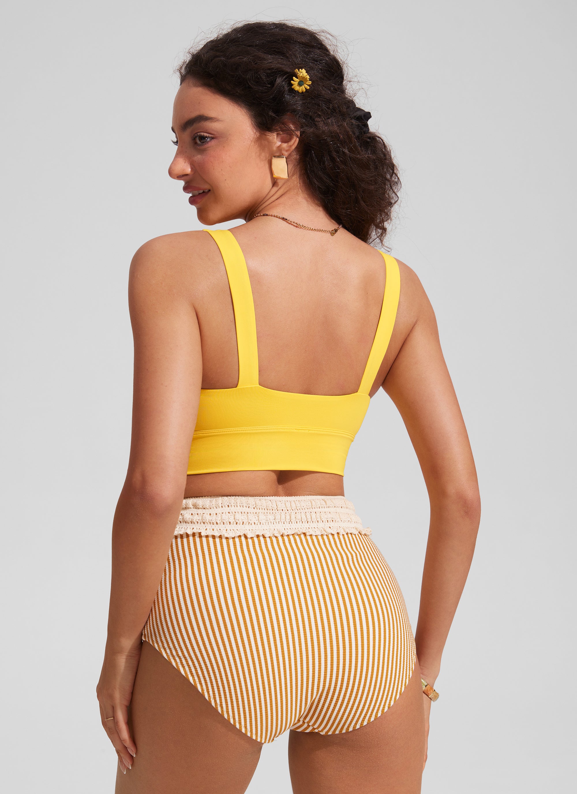 CRZ YOGA Women's Swimwear Tops Supportive Modest Swimsuit Bikini High Visibility Yellow