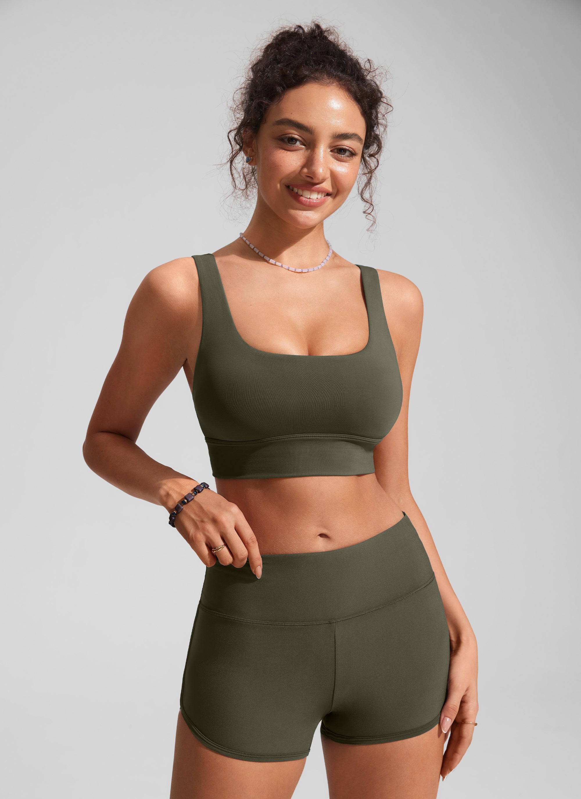 CRZ YOGA Women's Swimwear Tops Supportive Modest Swimsuit Bikini Dark Olive