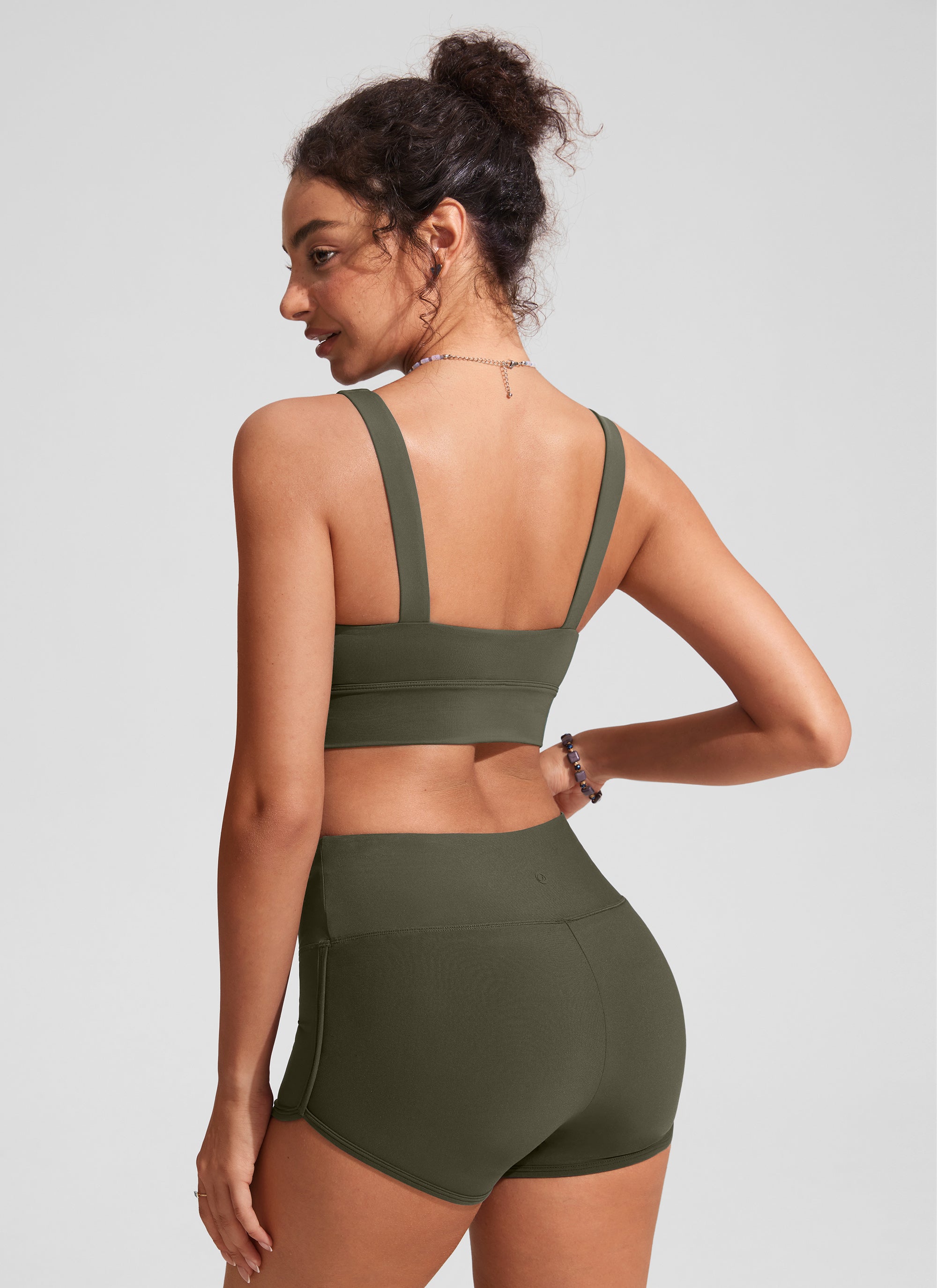 CRZ YOGA Women's Swimwear Tops Supportive Modest Swimsuit Bikini Dark Olive