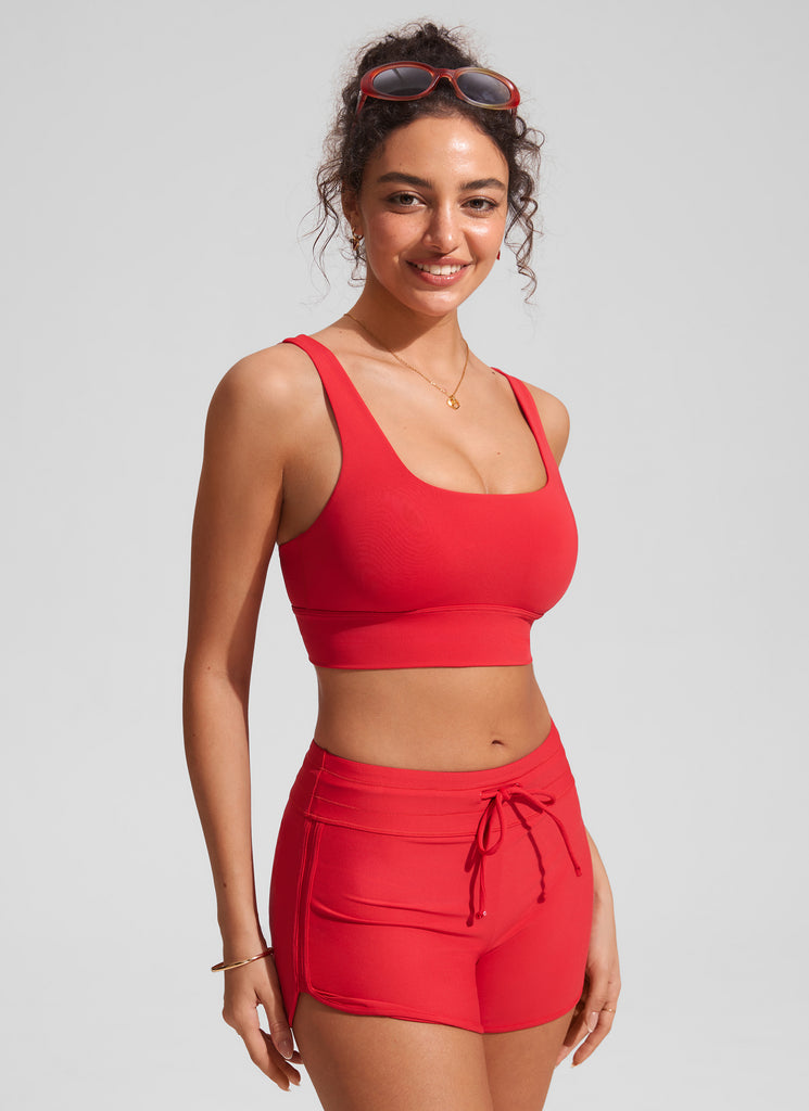 CRZ YOGA Women's Swimwear Tops Supportive Modest Swimsuit Bikini Deep Red