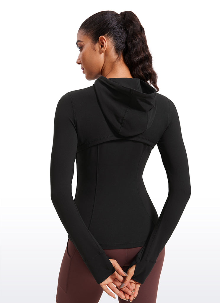 CRZ YOGA Women's Butterluxe Slim Fit Pocket Outerwear Full Zip Hoodies Black