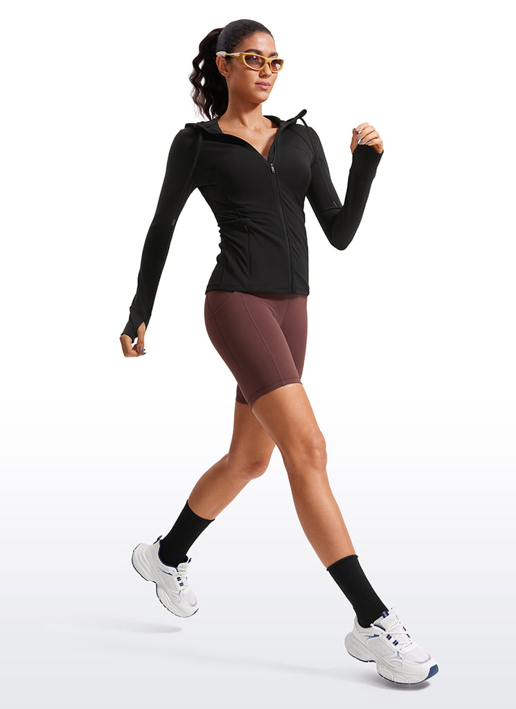 CRZ YOGA Women's Butterluxe Slim Fit Pocket Outerwear Full Zip Hoodies Black