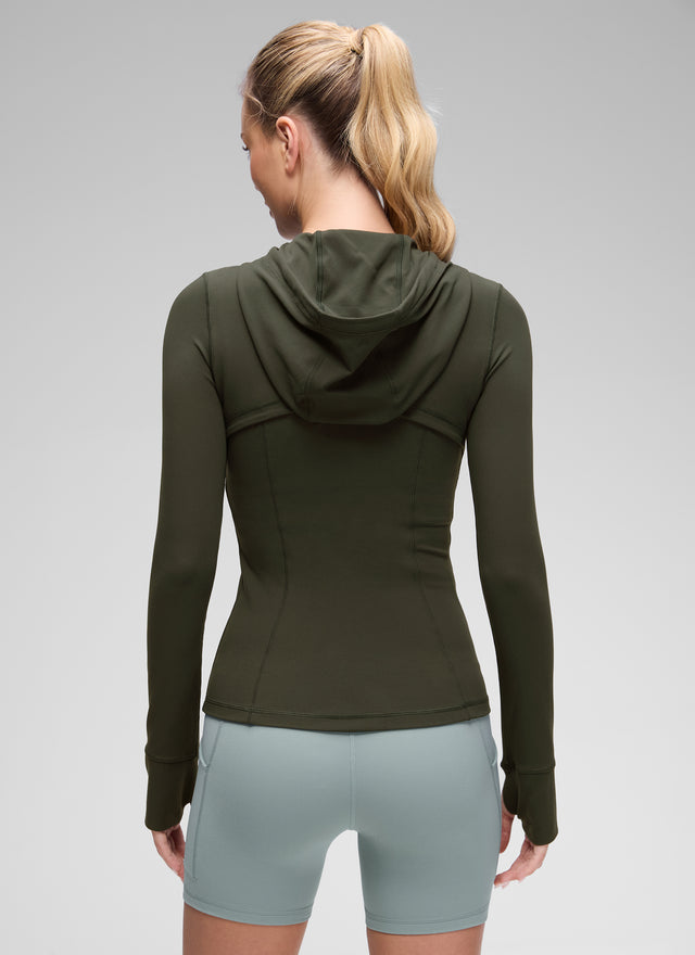 CRZ YOGA Women's Butterluxe Slim Fit Pocket Outerwear Full Zip Hoodies Olive Green