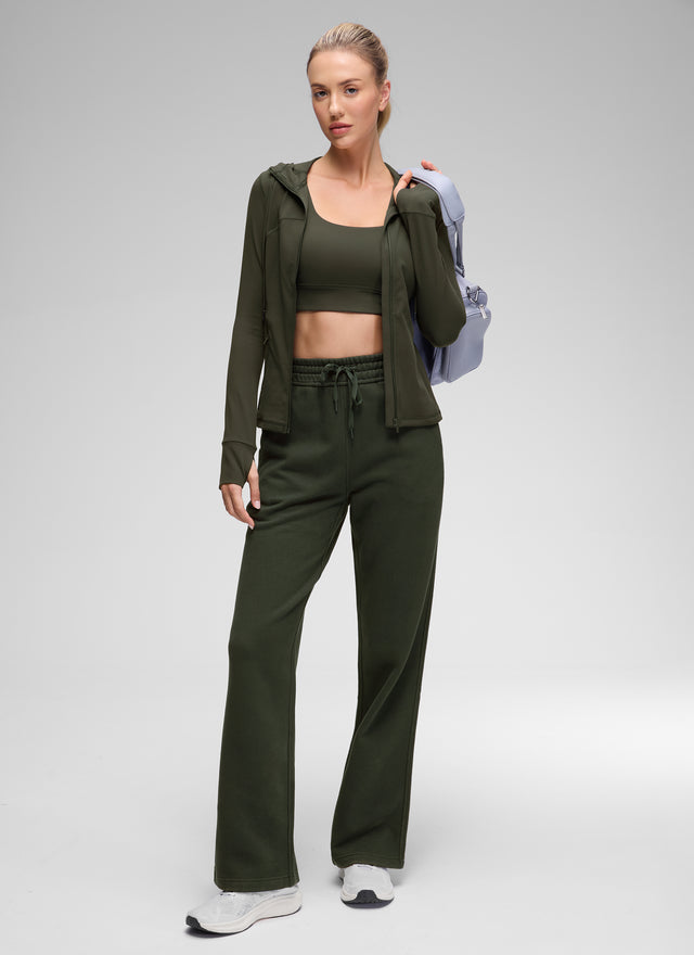 CRZ YOGA Women's Butterluxe Slim Fit Pocket Outerwear Full Zip Hoodies Olive Green