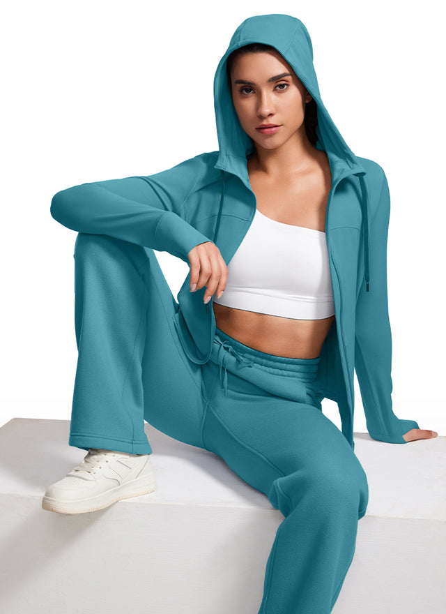 CRZ YOGA Women's Butterluxe Slim Fit Pocket Outerwear Full Zip Hoodies Borealis Green @model_info:gabri