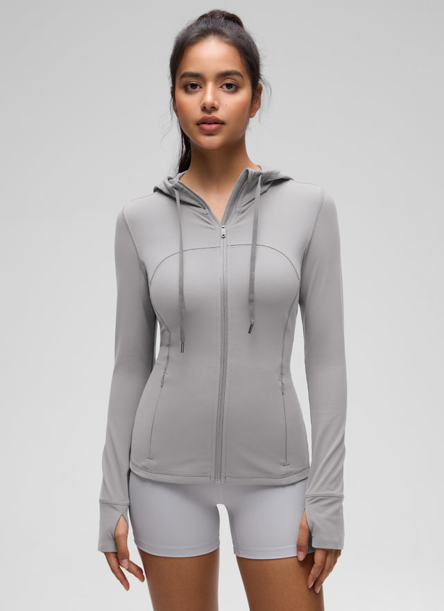 CRZ YOGA Women's Butterluxe Slim Fit Pocket Outerwear Full Zip Hoodies Gull Gray