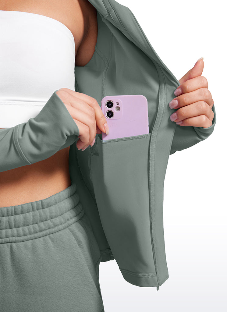 CRZ YOGA Women's Butterluxe Slim Fit Pocket Outerwear Full Zip Hoodies Gull Gray