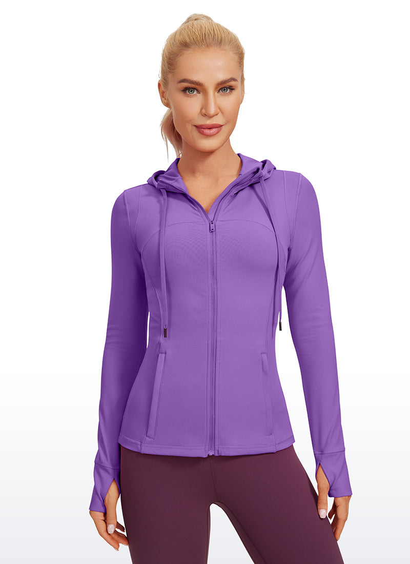 CRZ YOGA Women's Butterluxe Slim Fit Pocket Outerwear Full Zip Hoodies Royal Lilac