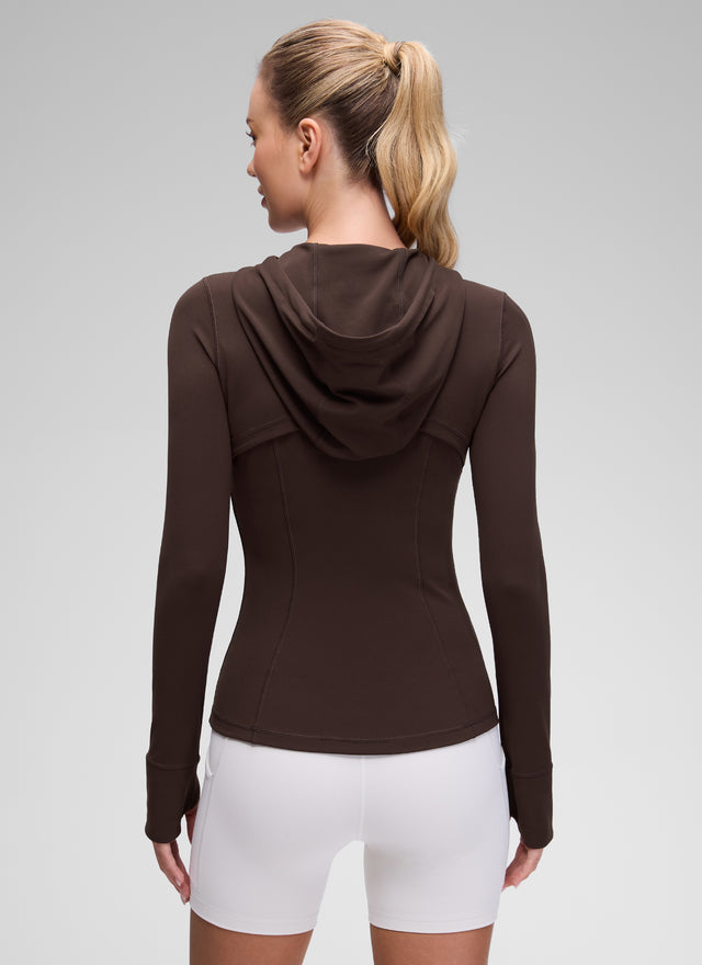 CRZ YOGA Women's Butterluxe Slim Fit Pocket Outerwear Full Zip Hoodies Hot Fudge Brown