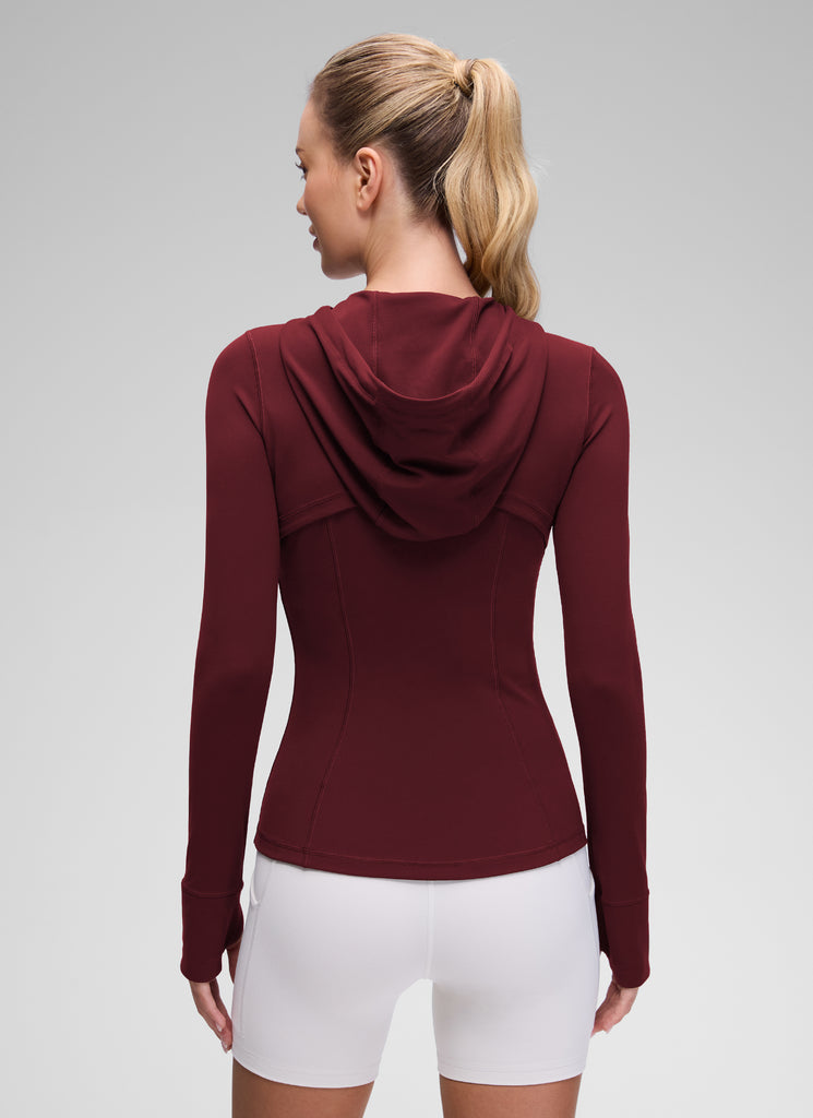 CRZ YOGA Women's Butterluxe Slim Fit Pocket Outerwear Full Zip Hoodies Red Merlot