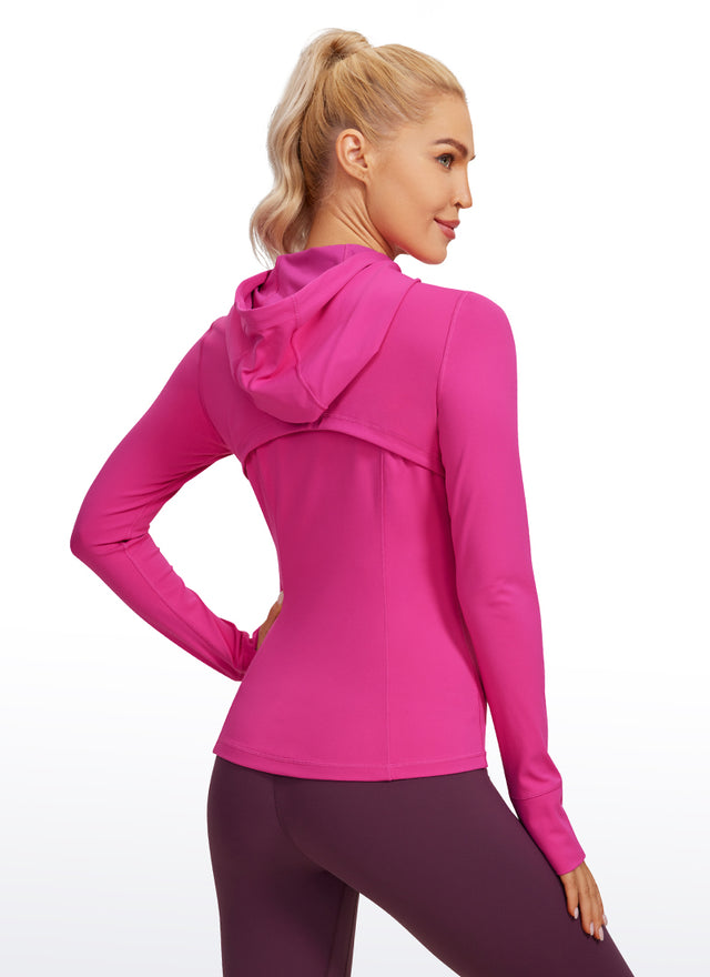 CRZ YOGA Women's Butterluxe Slim Fit Pocket Outerwear Full Zip Hoodies Hibiscus Purple @model_info:N