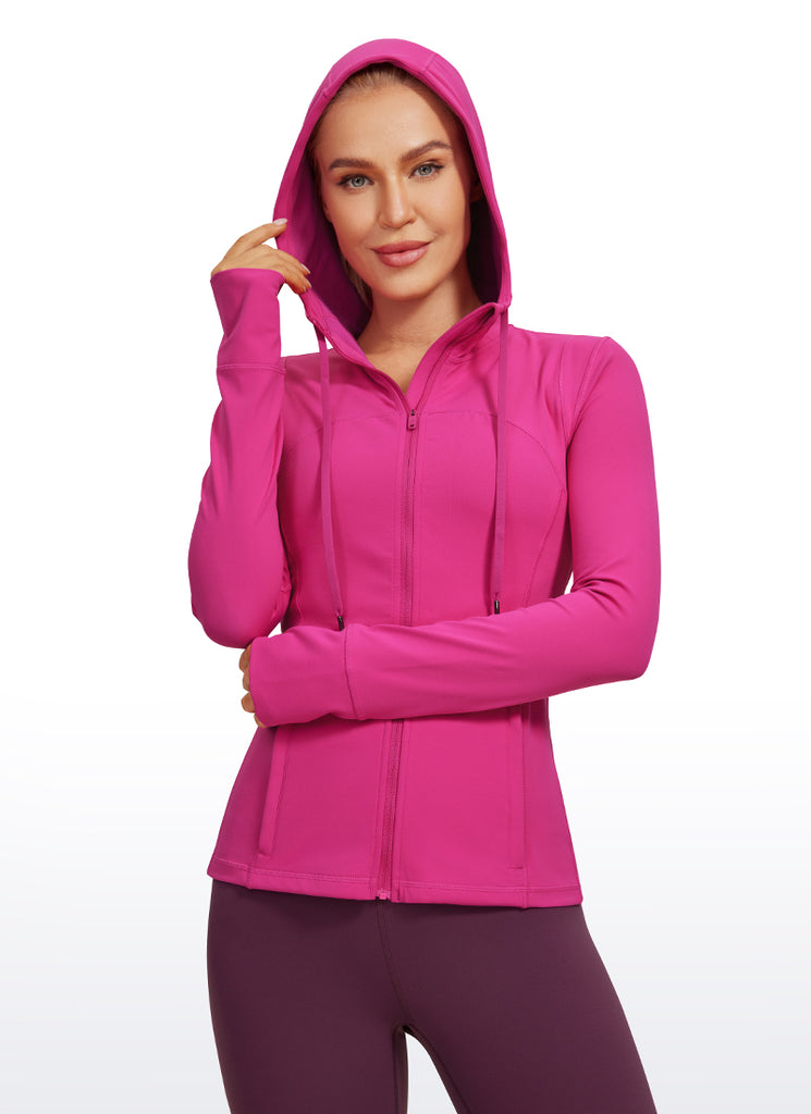 CRZ YOGA Women's Butterluxe Slim Fit Pocket Outerwear Full Zip Hoodies Hibiscus Purple