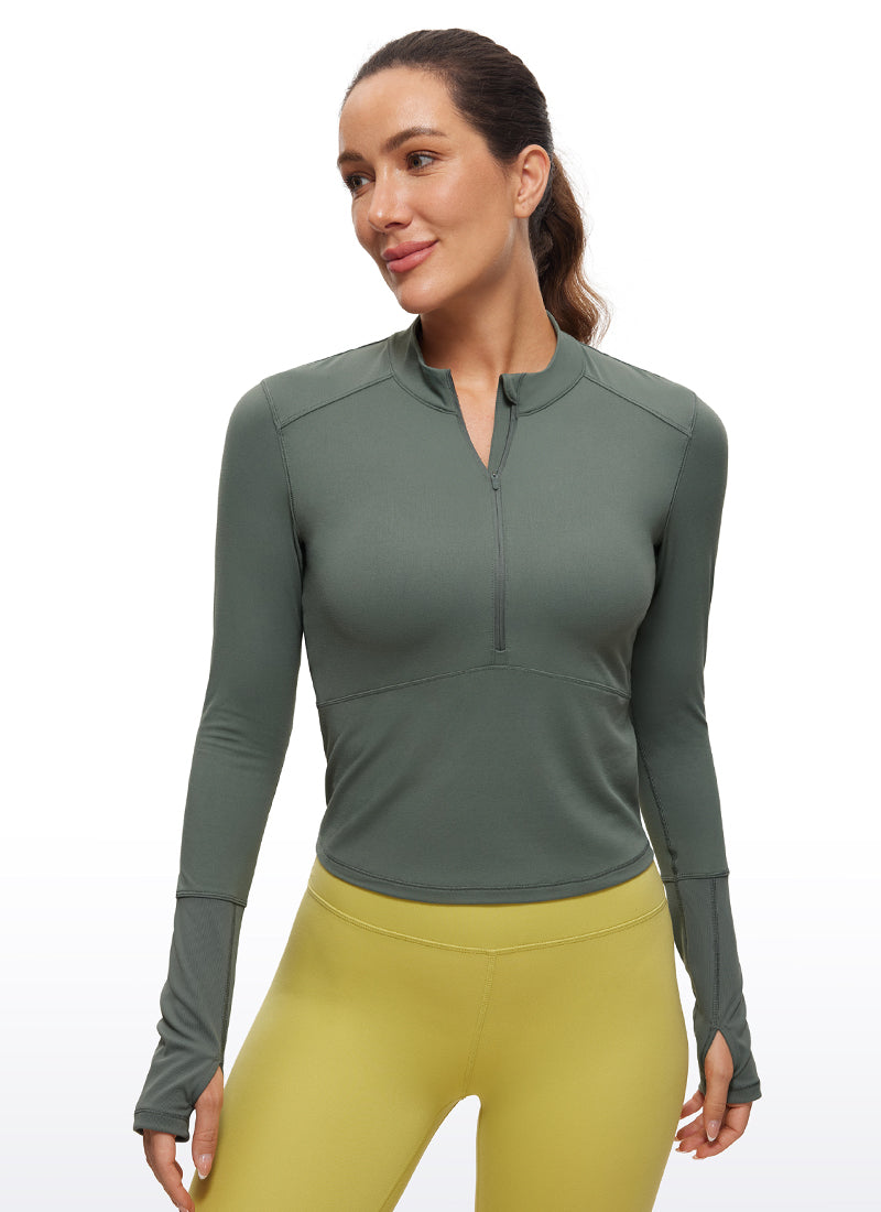 Brushed Half-Zip Long Sleeve Cropped